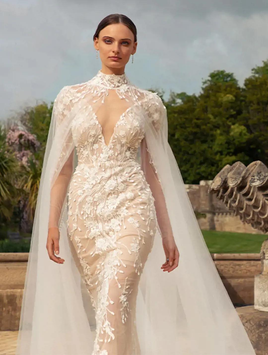 Model wearing a white Eleganza Iconica Wedding Dress in Glasgow UK