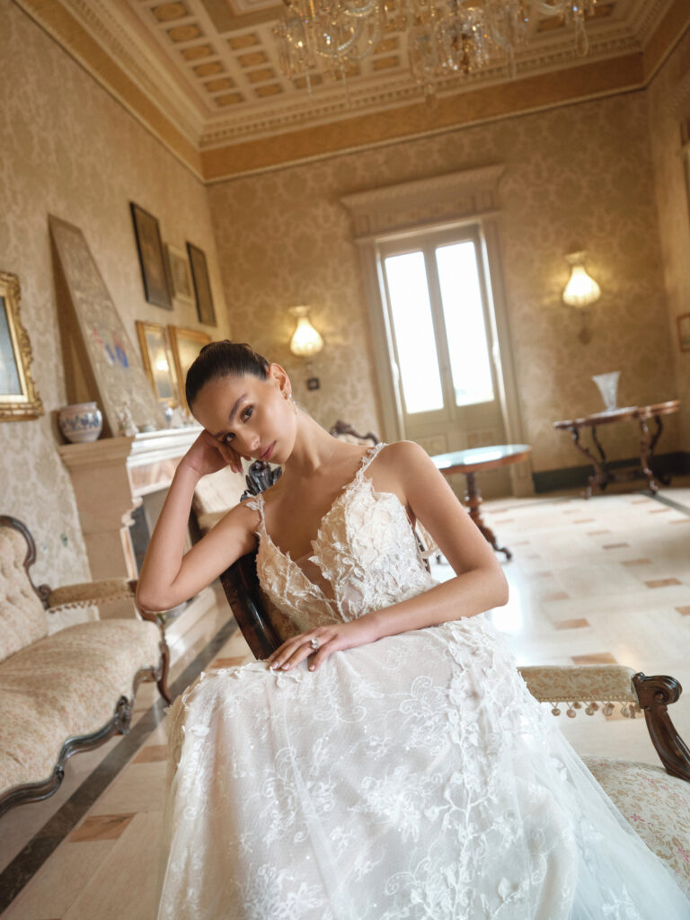 Bella Mia bridal gown showing movement of skirt and soft layered tulle