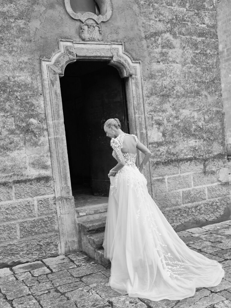 Anima Mia wedding dress back view with keyhole detail and long train